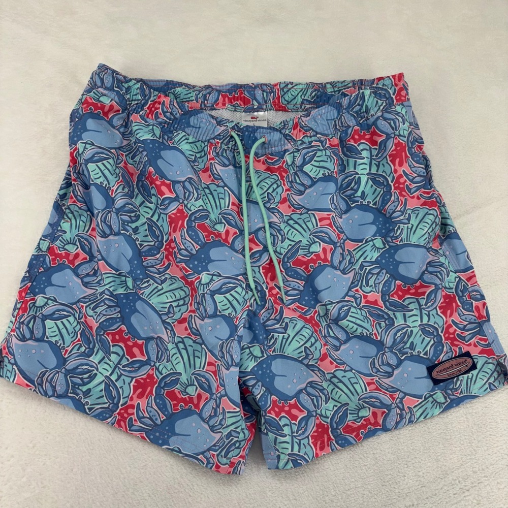 Vineyard Vines Mens Blue Pink Crab Shell Print Swim Trunks Size L 1M001330